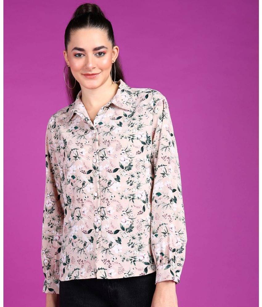 POPWINGS Women Printed Polyester Shirt ( Beige ) POPWINGS Women Printed Polyester Shirt ( Beige )