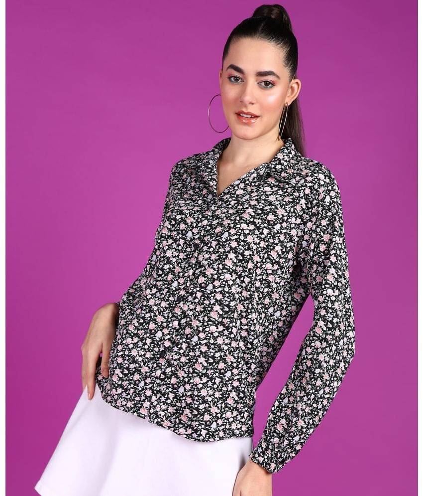 POPWINGS Women Printed Polyester Shirt ( Black ) POPWINGS Women Printed Polyester Shirt ( Black )