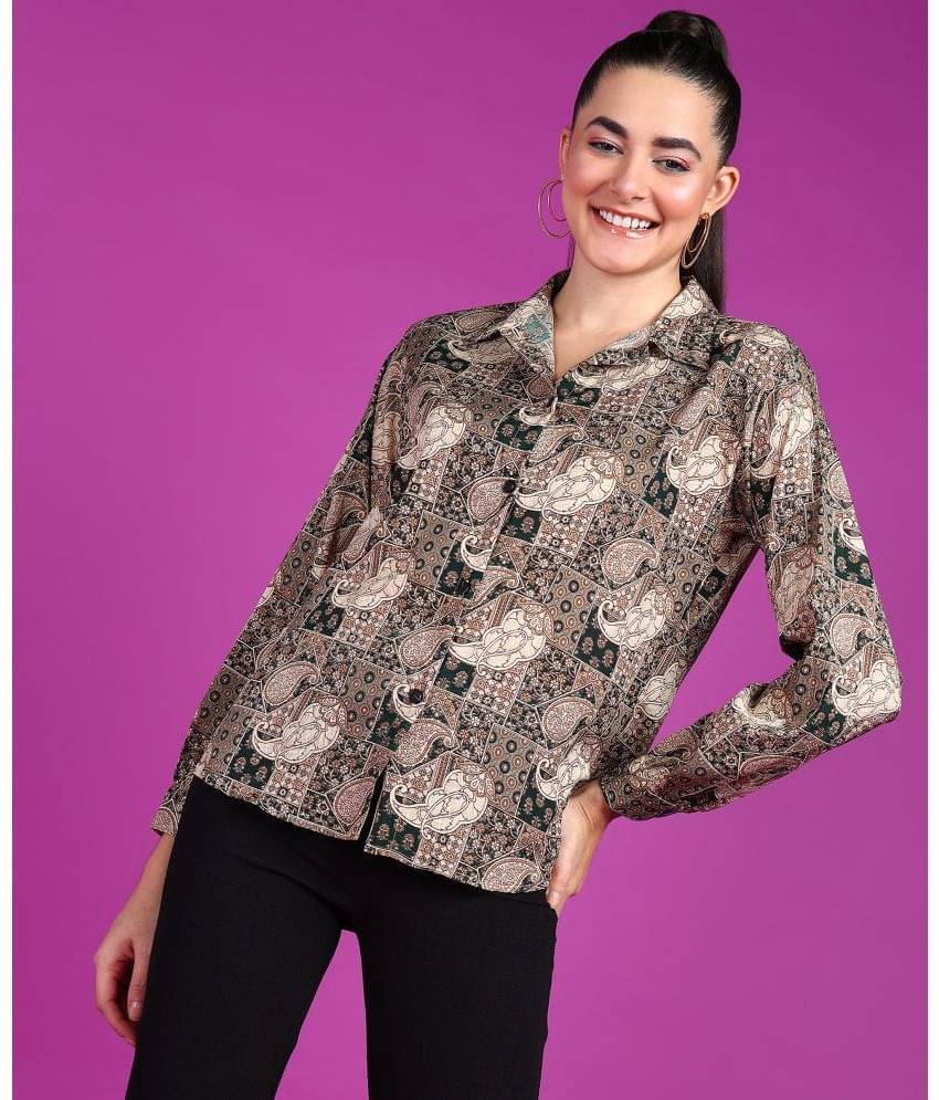     			POPWINGS Women Printed Polyester Shirt ( Green )