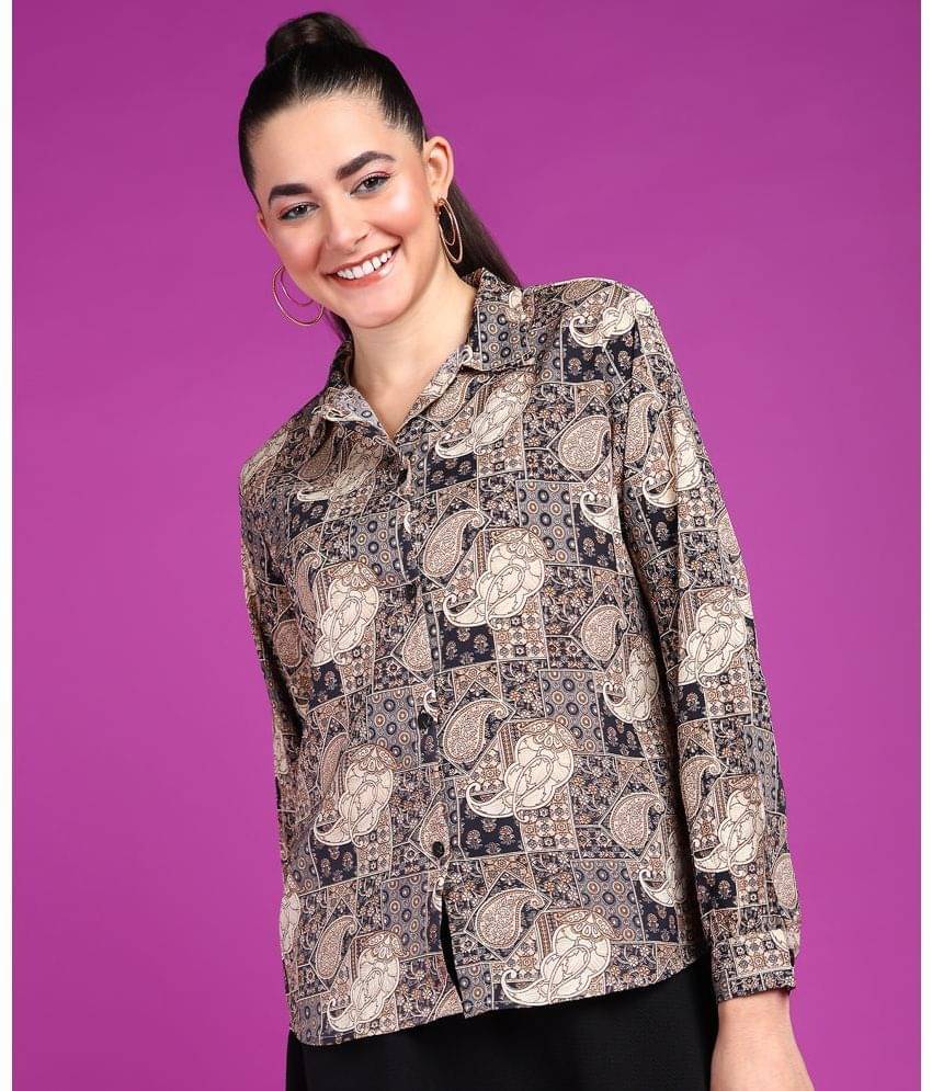 POPWINGS Women Printed Polyester Shirt ( Grey ) POPWINGS Women Printed Polyester Shirt ( Grey )
