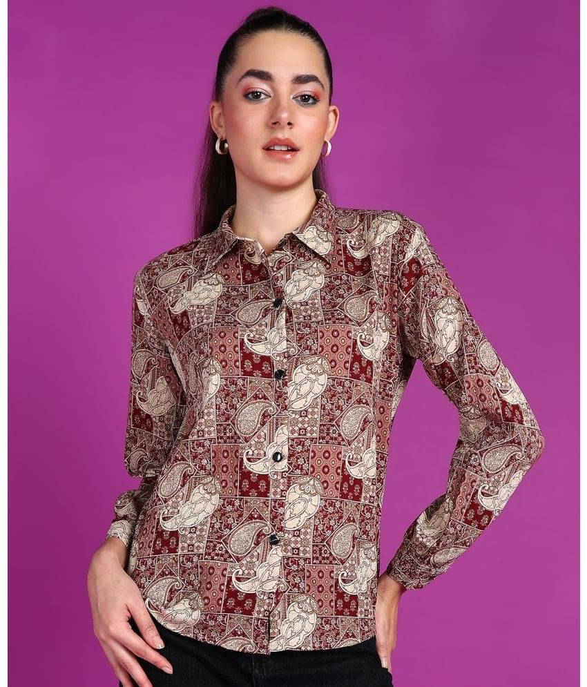     			POPWINGS Women Printed Polyester Shirt ( Maroon )