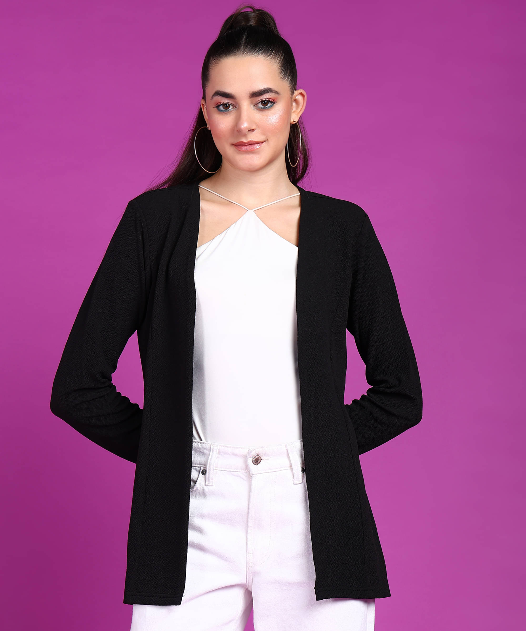     			POPWINGS Polyester Blend Women's Shrugs - Black ( Single )