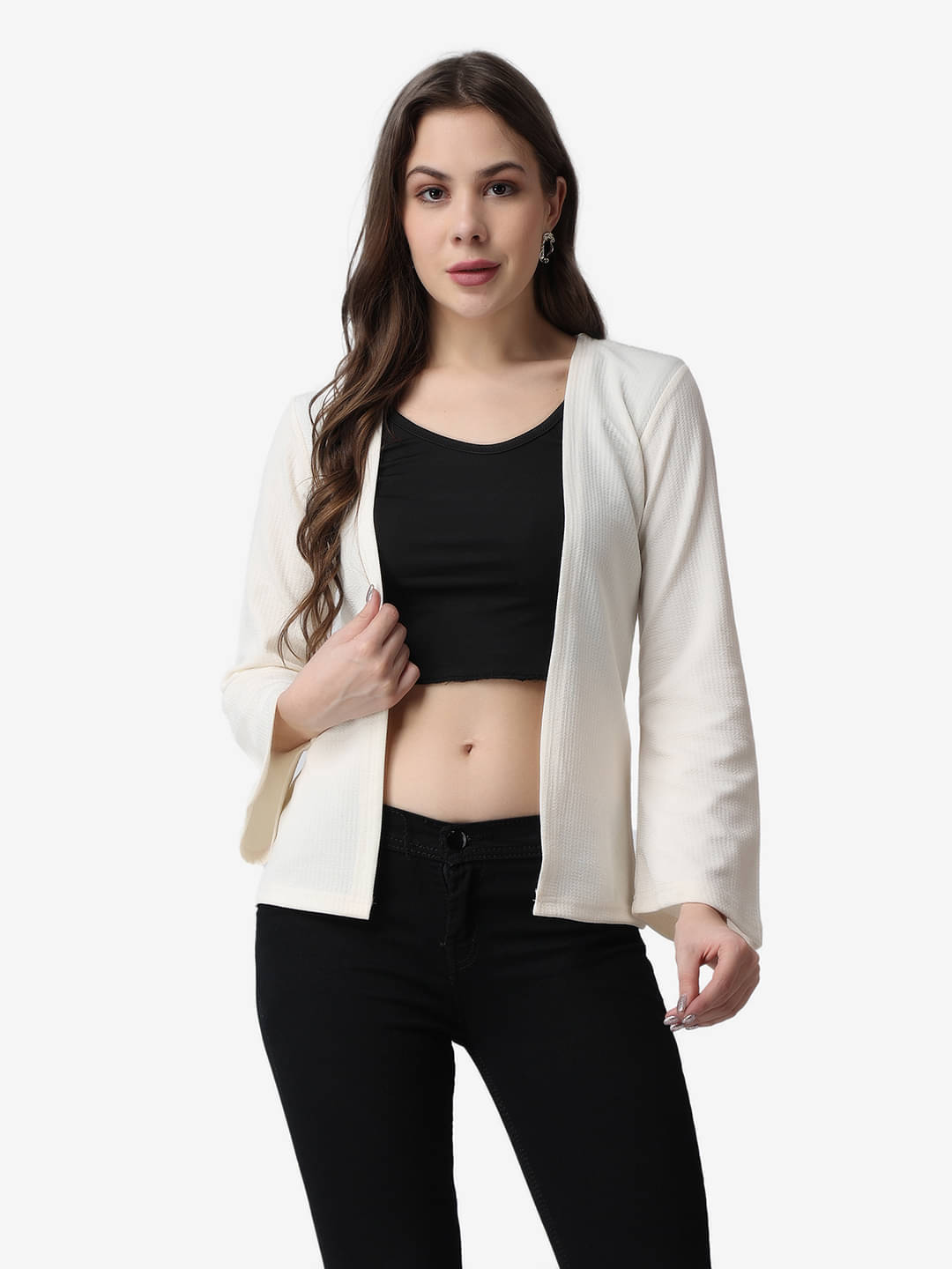     			POPWINGS Polyester Blend Women's Shrugs - White ( Single )