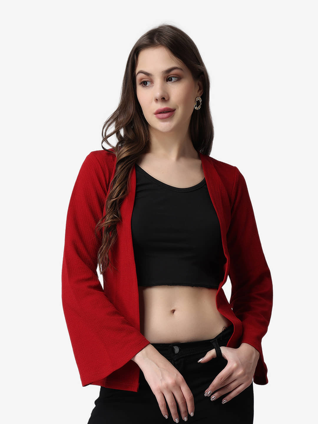 POPWINGS Polyester Blend Women's Shrugs - Maroon ( Single )