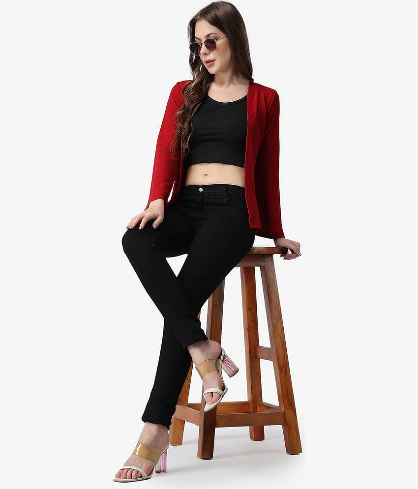 POPWINGS Polyester Blend Women's Shrugs - Maroon ( Single )