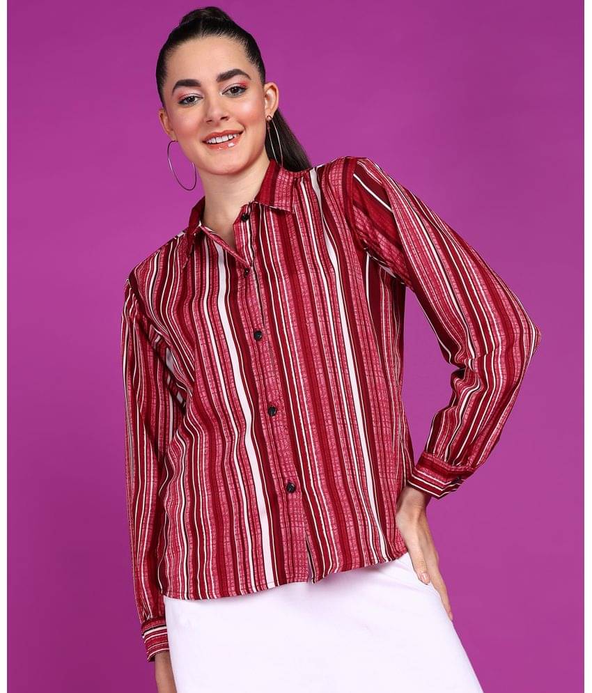 POPWINGS Women Striped Crepe Shirt ( Red ) POPWINGS Women Striped Crepe Shirt ( Red )