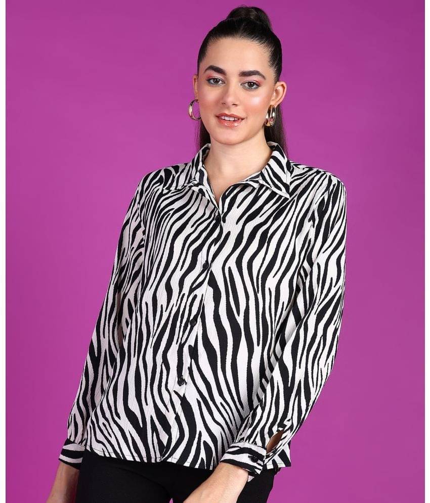 POPWINGS Women Printed Polyester Shirt ( White )     			POPWINGS Women Printed Polyester Shirt ( White )