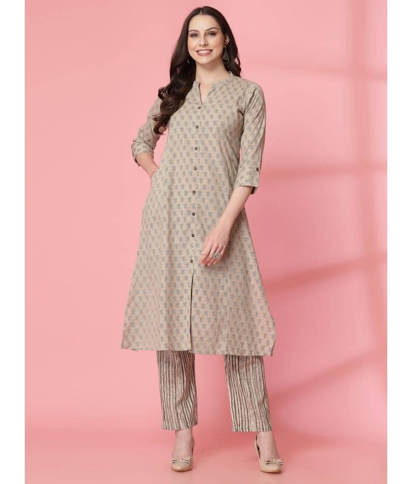 Pistaa Cotton Printed Kurti With Palazzo Women's Stitched Salwar Suit - Beige ( Pack of 1 ) Pistaa Cotton Printed Kurti With Palazzo Women's Stitched Salwar Suit - Beige ( Pack of 1 )