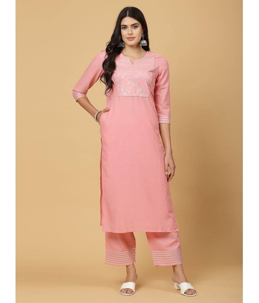 Pistaa Cotton Printed Kurti With Palazzo Women's Stitched Salwar Suit - Pink ( Pack of 1 ) Pistaa Cotton Printed Kurti With Palazzo Women's Stitched Salwar Suit - Pink ( Pack of 1 )