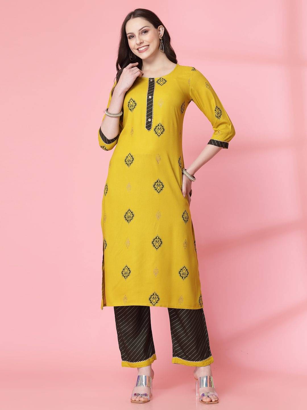 Pistaa Viscose Printed Kurti With Palazzo Women's Stitched Salwar Suit - Yellow ( Pack of 1 ) Pistaa Viscose Printed Kurti With Palazzo Women's Stitched Salwar Suit - Yellow ( Pack of 1 )