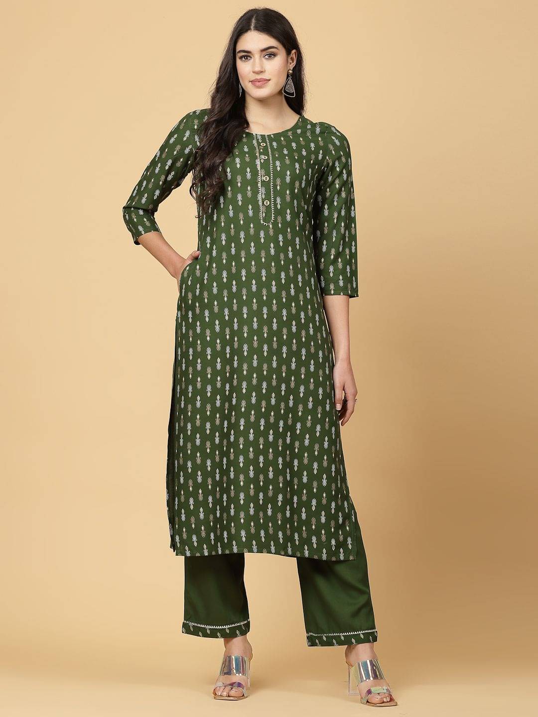 Pistaa Viscose Printed Kurti With Palazzo Women's Stitched Salwar Suit - Green ( Pack of 1 ) Pistaa Viscose Printed Kurti With Palazzo Women's Stitched Salwar Suit - Green ( Pack of 1 )
