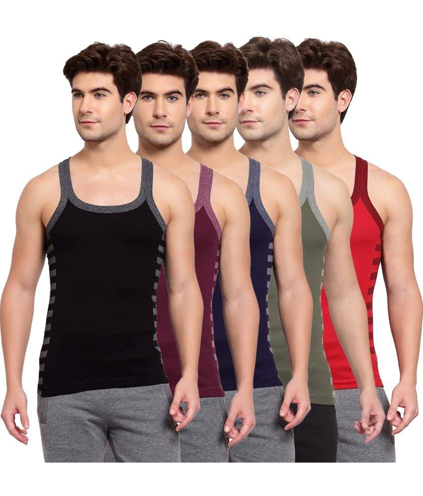     			SPORTO Multicolor Cotton Men's Vest ( Pack of 5 )
