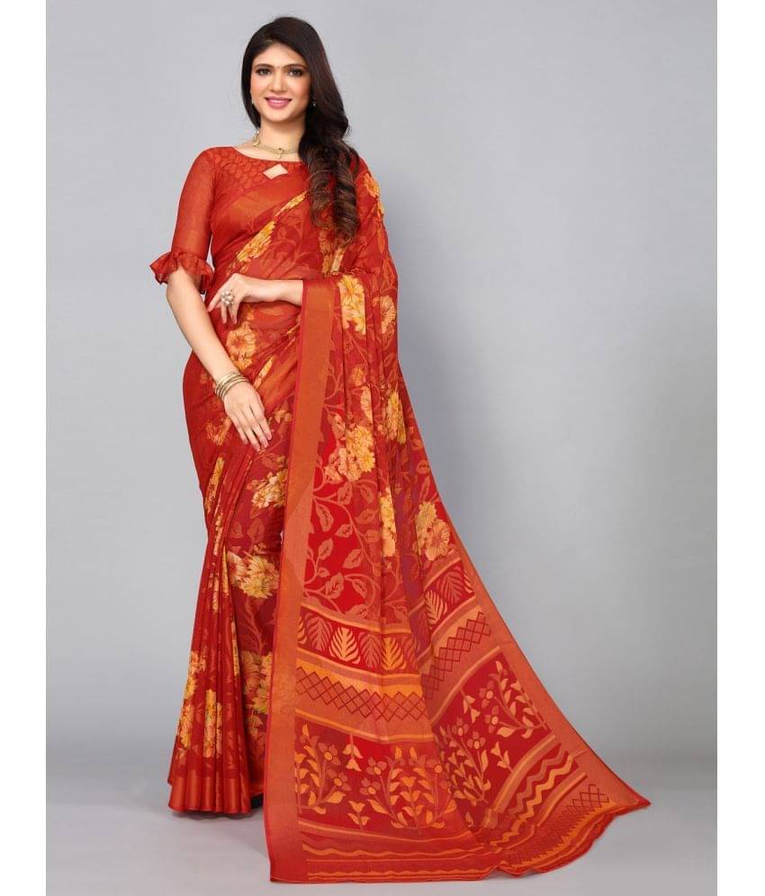     			Samah Brasso Printed Saree With Unstitched Blouse Piece ( Red )