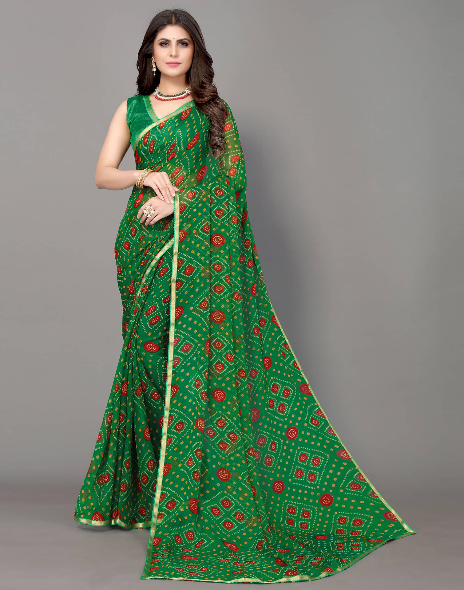 Samah Chiffon Printed Saree With Unstitched Blouse Piece ( Rama ) Samah Chiffon Printed Saree With Unstitched Blouse Piece ( Rama )