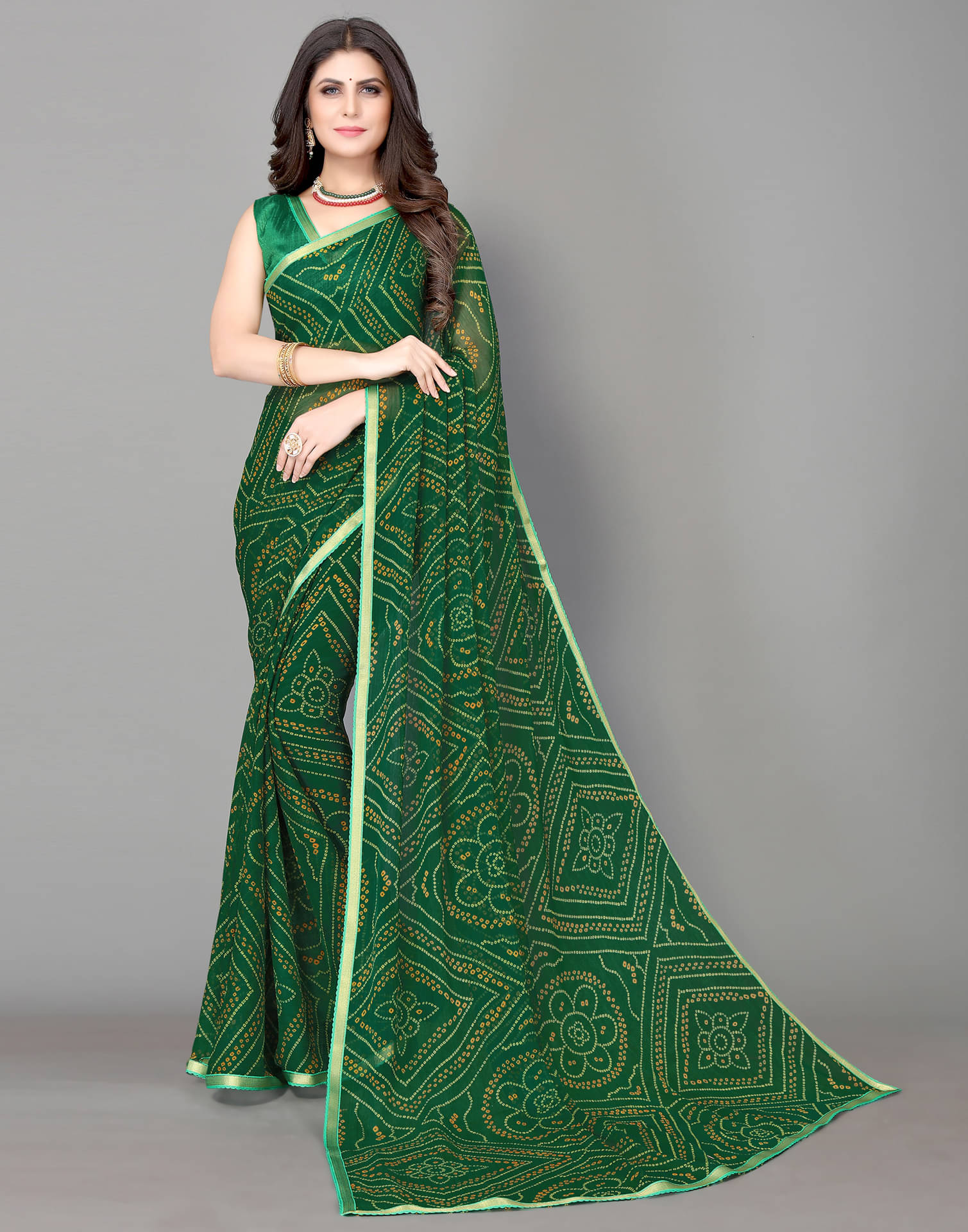 Samah Chiffon Printed Saree With Unstitched Blouse Piece ( Green ) Samah Chiffon Printed Saree With Unstitched Blouse Piece ( Green )
