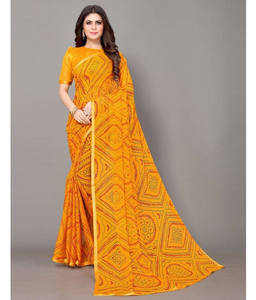     			Samah Chiffon Printed Saree With Unstitched Blouse Piece ( Mustard )