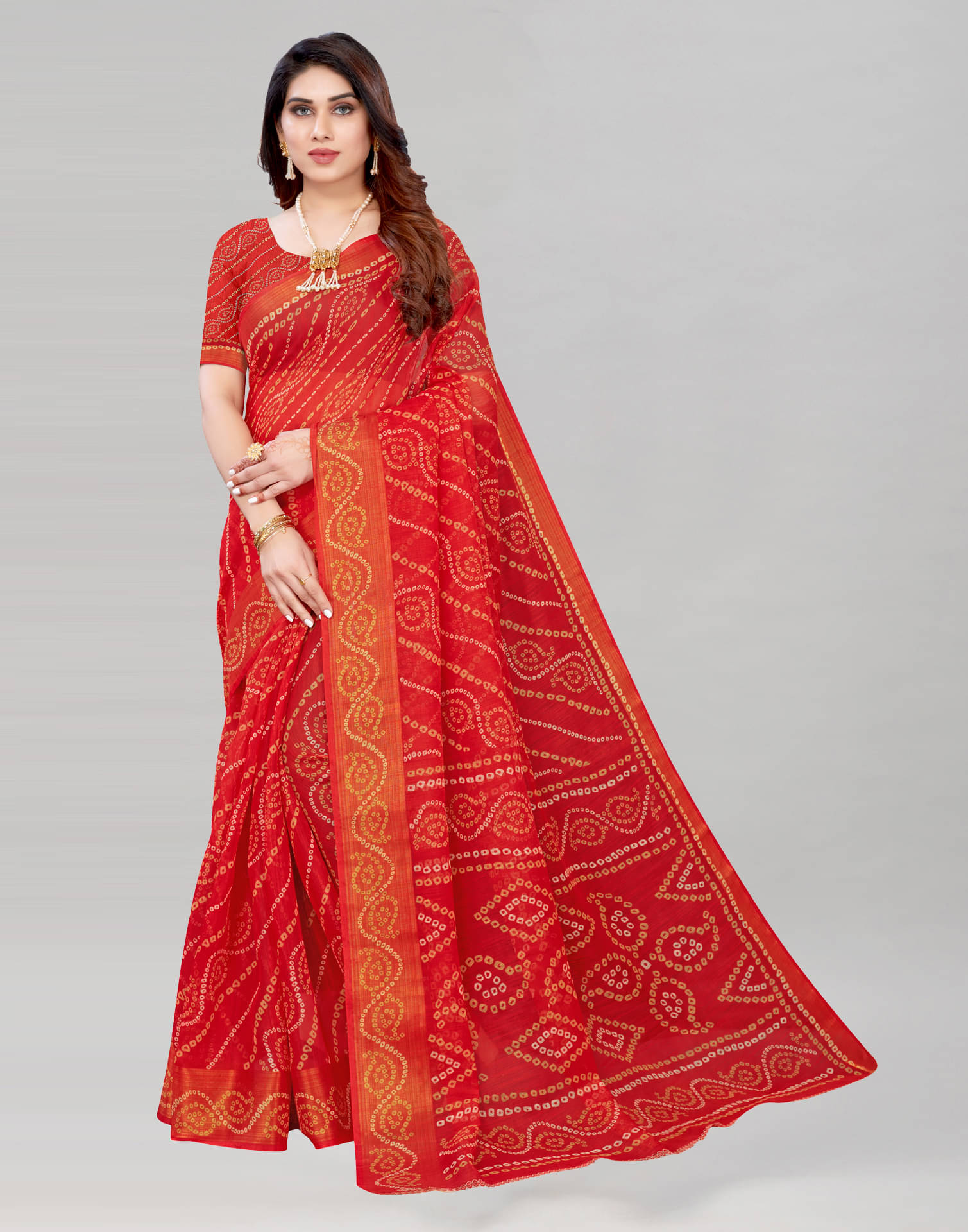 Samah Cotton Printed Saree With Unstitched Blouse Piece ( Red ) Samah Cotton Printed Saree With Unstitched Blouse Piece ( Red )
