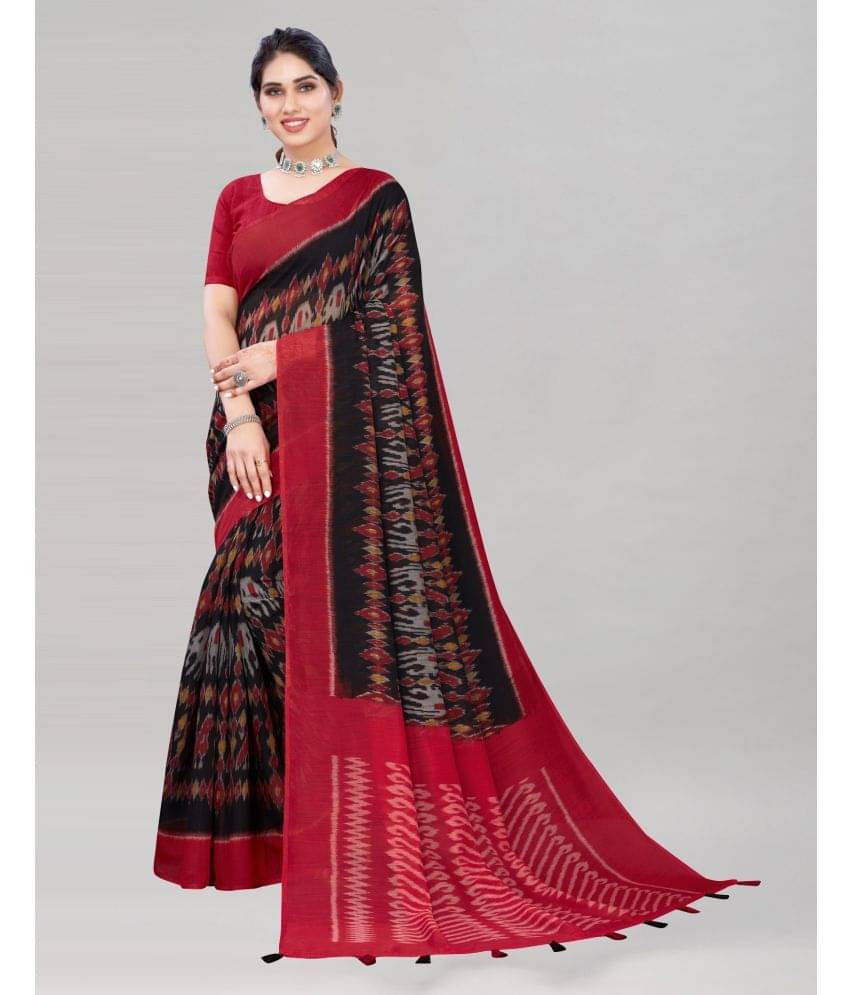 Samah Cotton Printed Saree With Unstitched Blouse Piece ( Black ) Samah Cotton Printed Saree With Unstitched Blouse Piece ( Black )