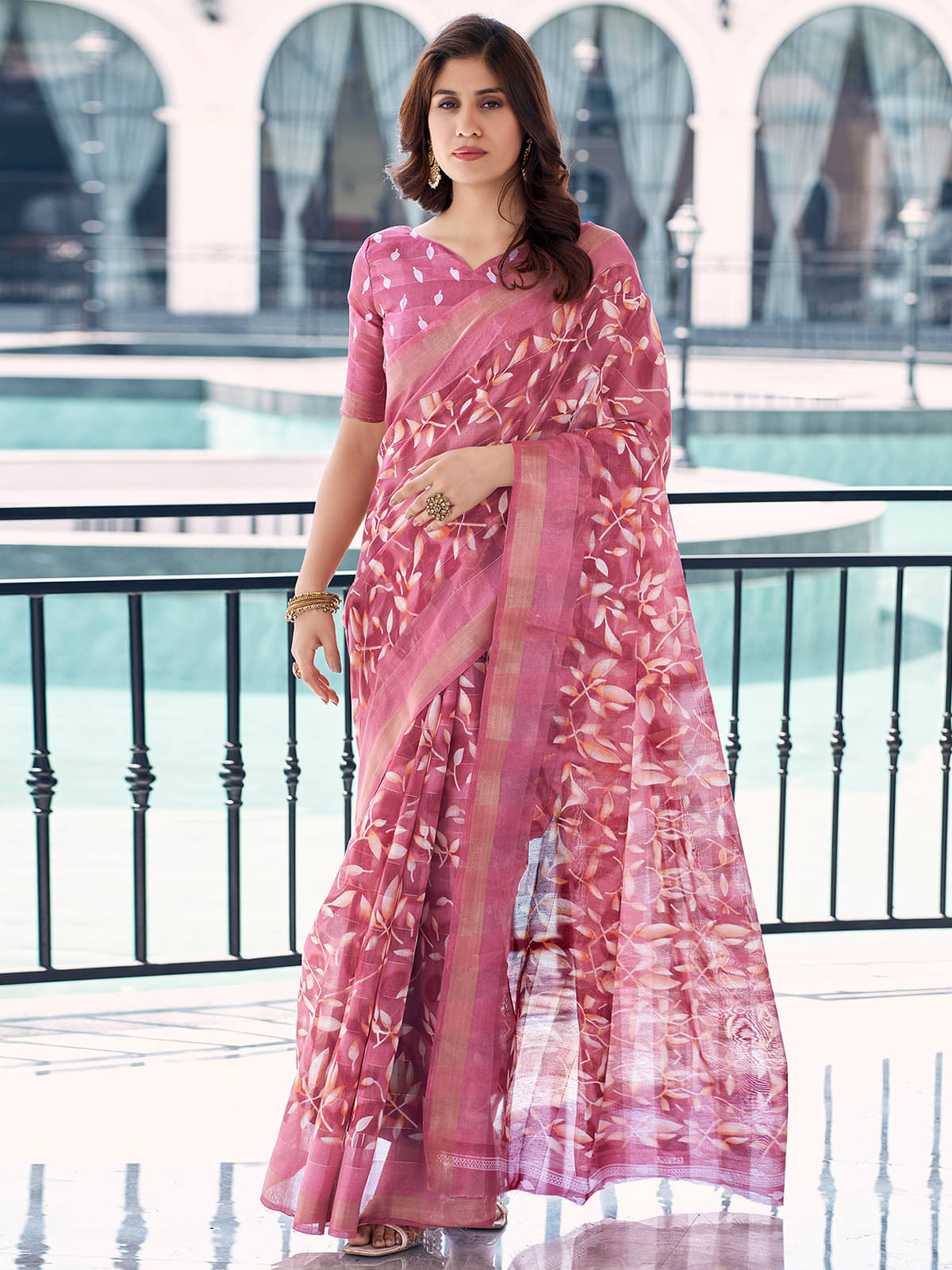 Samah Cotton Printed Saree With Unstitched Blouse Piece ( Mauve ) Samah Cotton Printed Saree With Unstitched Blouse Piece ( Mauve )