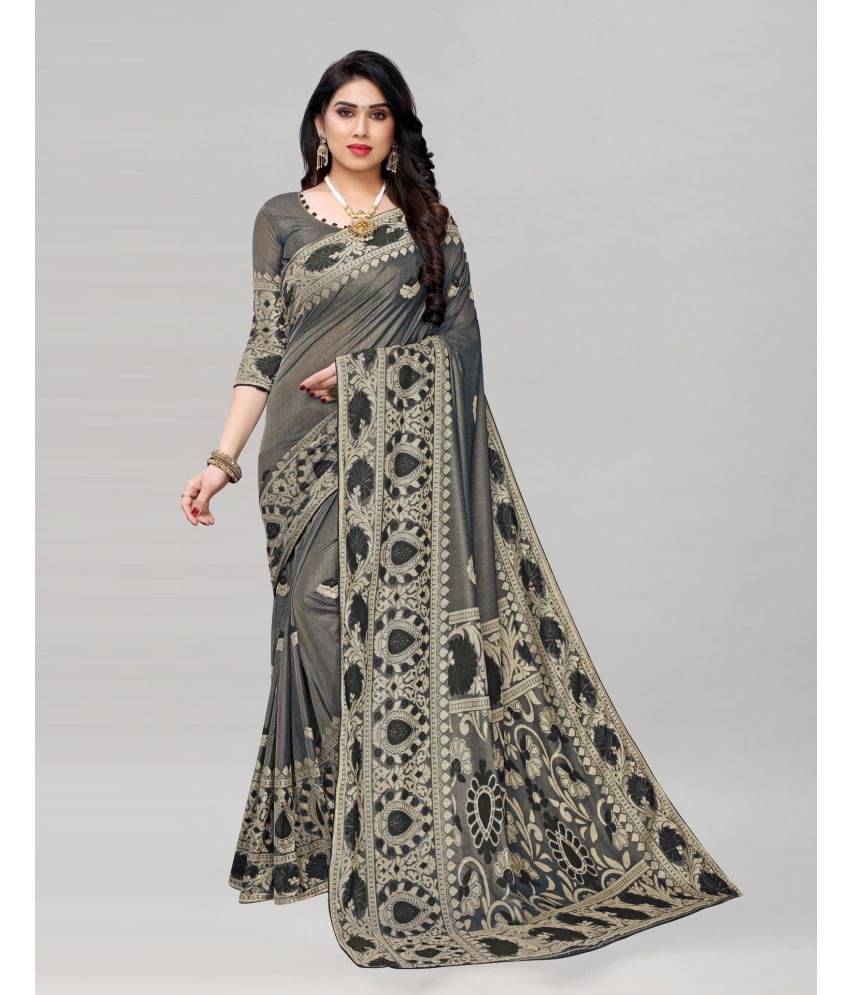     			Samah Lycra Embellished Saree With Unstitched Blouse Piece ( Black )