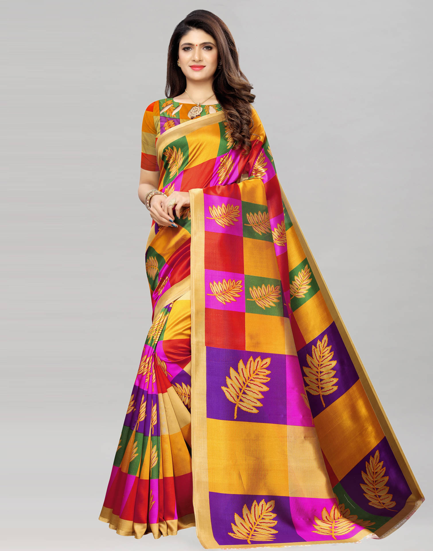 Samah Silk Printed Saree With Unstitched Blouse Piece ( Purple ) Samah Silk Printed Saree With Unstitched Blouse Piece ( Purple )