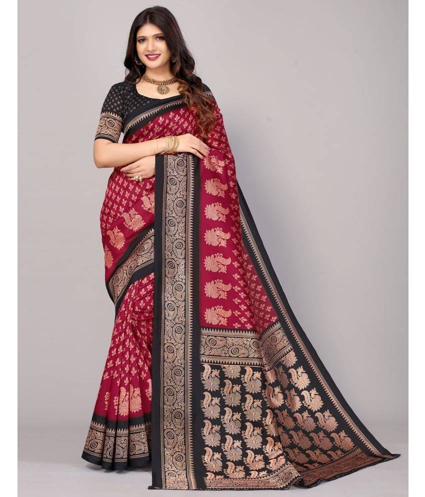     			Samah Silk Printed Saree With Unstitched Blouse Piece ( Red )