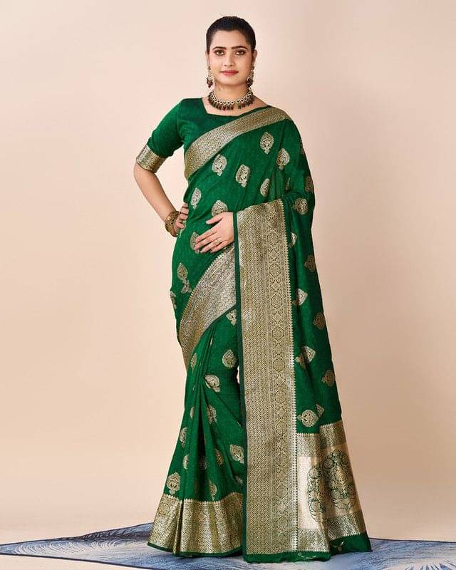     			Sanjana Silks Silk Printed Saree With Unstitched Blouse Piece ( Green )