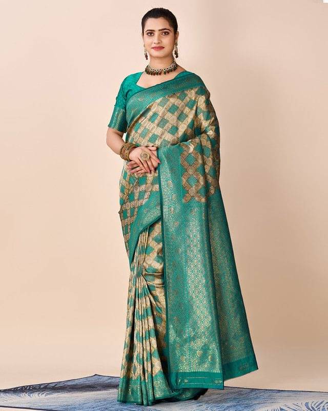 Sanjana Silks Silk Printed Saree With Unstitched Blouse Piece ( Rama ) Sanjana Silks Silk Printed Saree With Unstitched Blouse Piece ( Rama )