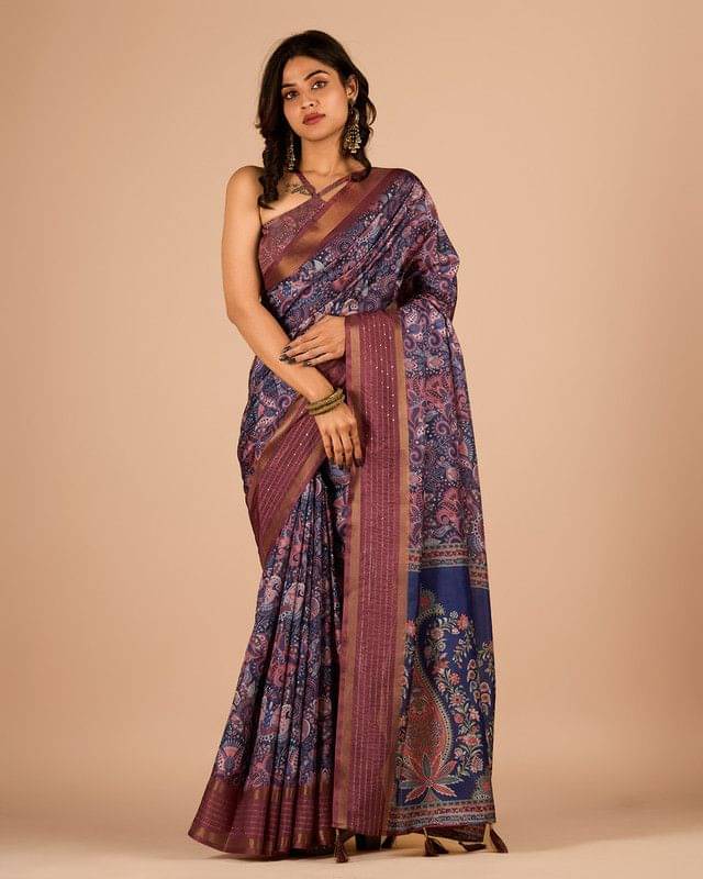 Sitanjali Lifestyle Cotton Blend Printed Saree With Unstitched Blouse Piece ( Navy Blue ) Sitanjali Lifestyle Cotton Blend Printed Saree With Unstitched Blouse Piece ( Navy Blue )