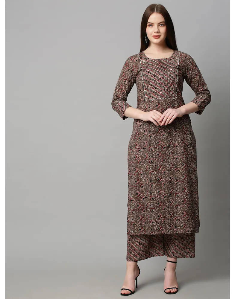 Sitanjali Lifestyle Cotton Printed Straight Women's Kurti - Brown ( Pack of 1 ) Sitanjali Lifestyle Cotton Printed Straight Women's Kurti - Brown ( Pack of 1 )