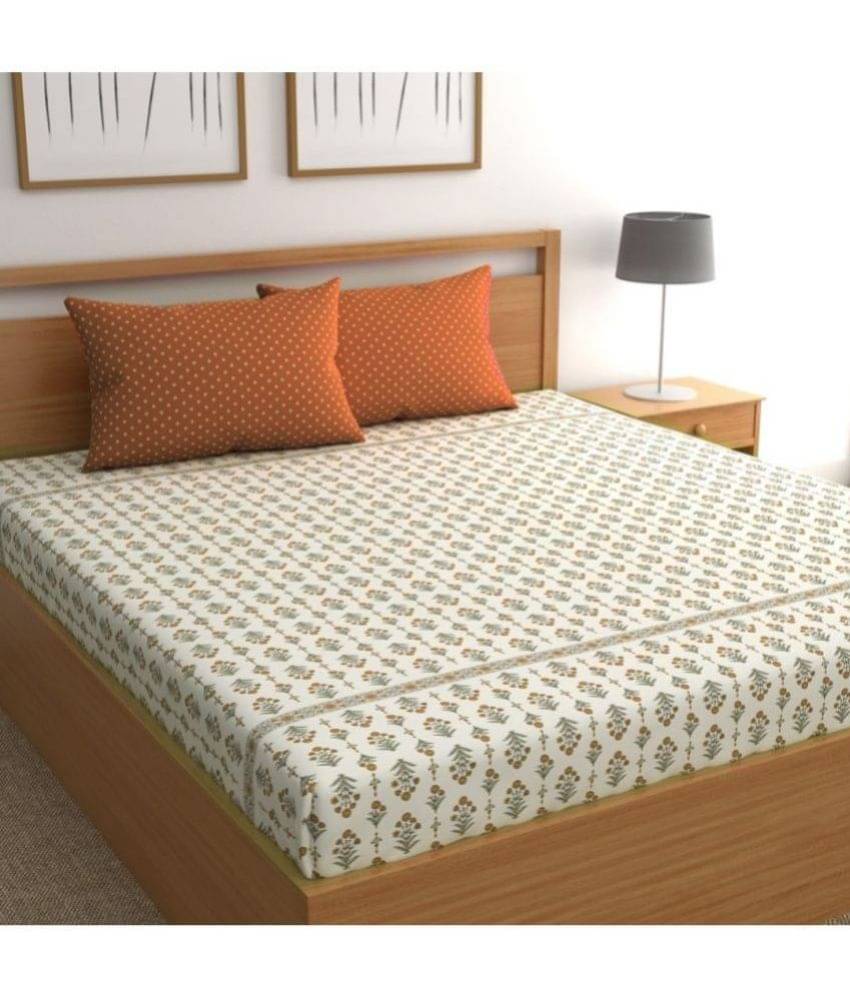 chhavi india Poly Cotton Floral 1 Double King Size Bedsheet with 2 Pillow Covers - Orange chhavi india Poly Cotton Floral 1 Double King Size Bedsheet with 2 Pillow Covers - Orange