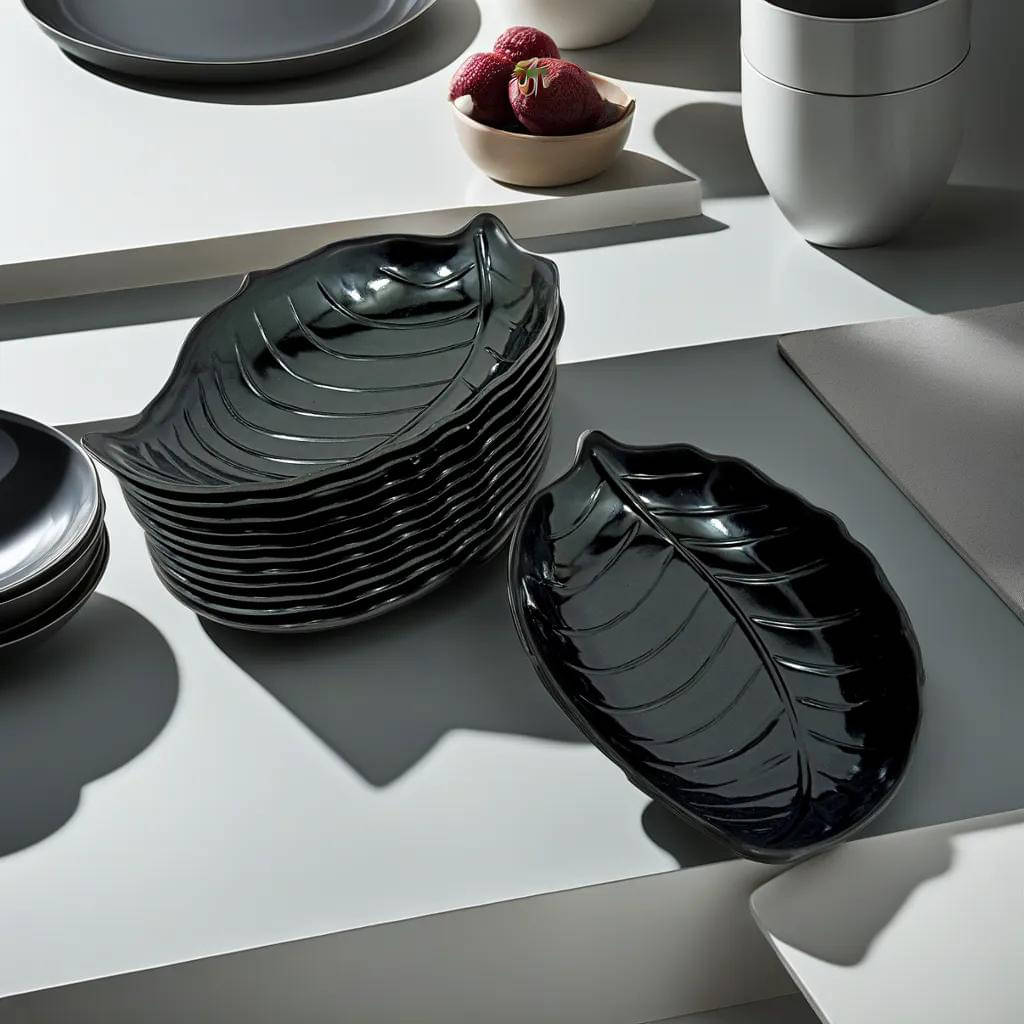 kitchrox 12 Pcs Melamine Black Platter     			kitchrox 12 Pcs Melamine Black Platter