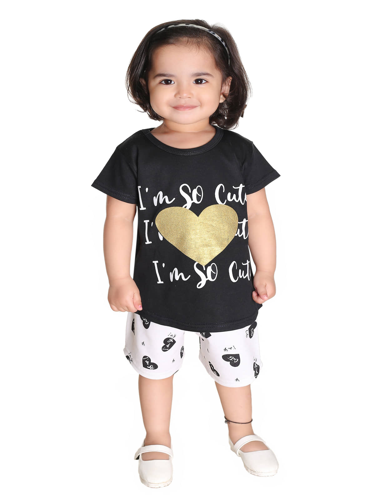 s muktar garments Pack of 1 Girls Cotton Top With Shorts ( Black )