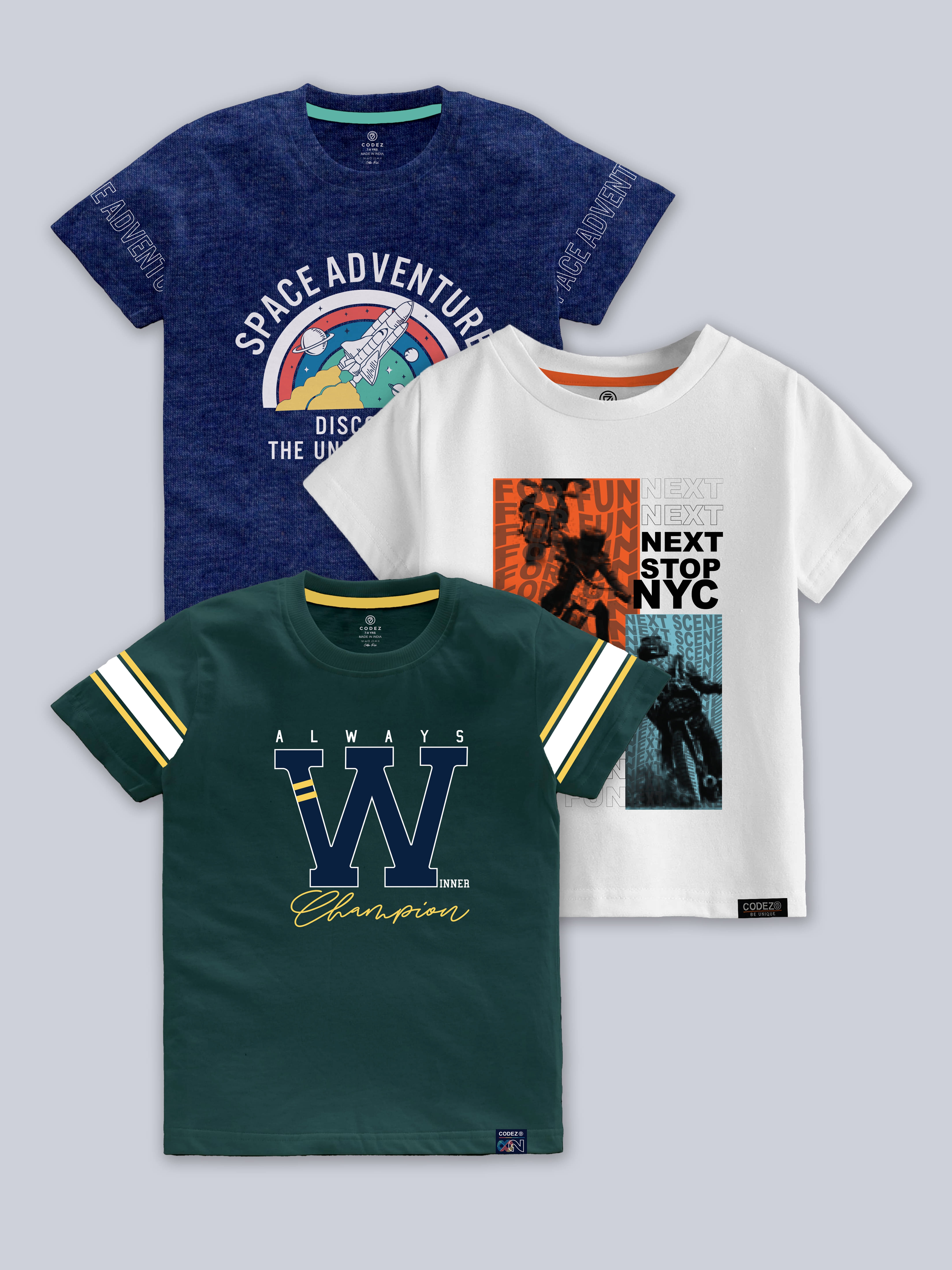     			CODEZ Pack of 3 Boys Cotton Blend T-Shirt ( Multicolor )