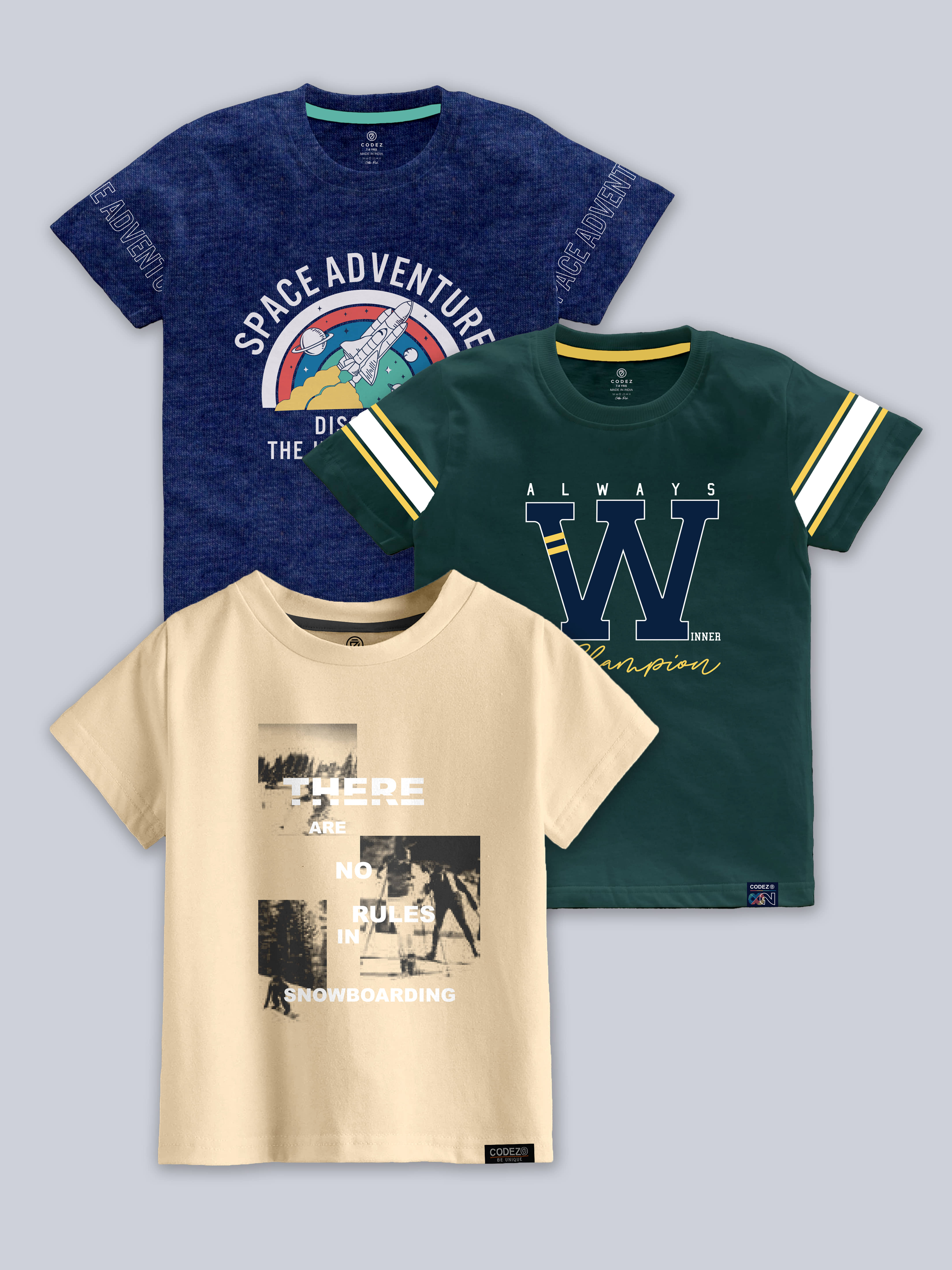 CODEZ Pack of 3 Boys Cotton Blend T-Shirt ( Multicolor )