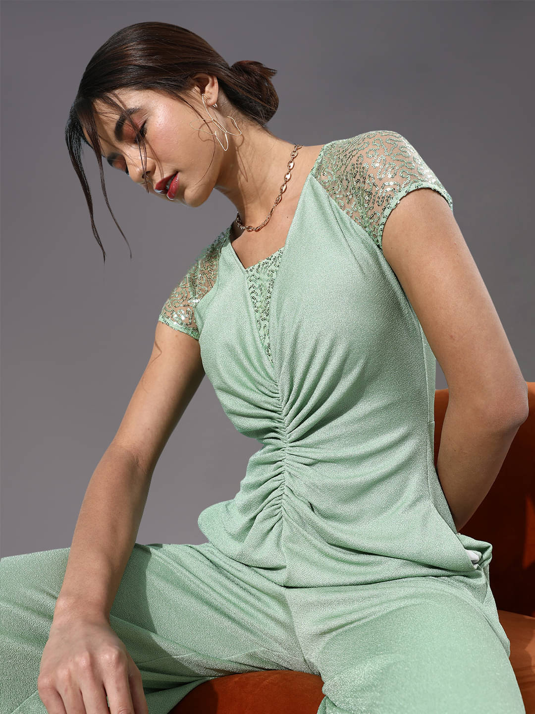Miss Chase Green Polyester Slim Fit Women's Jumpsuit ( Pack of 1 ) Miss Chase Green Polyester Slim Fit Women's Jumpsuit ( Pack of 1 )