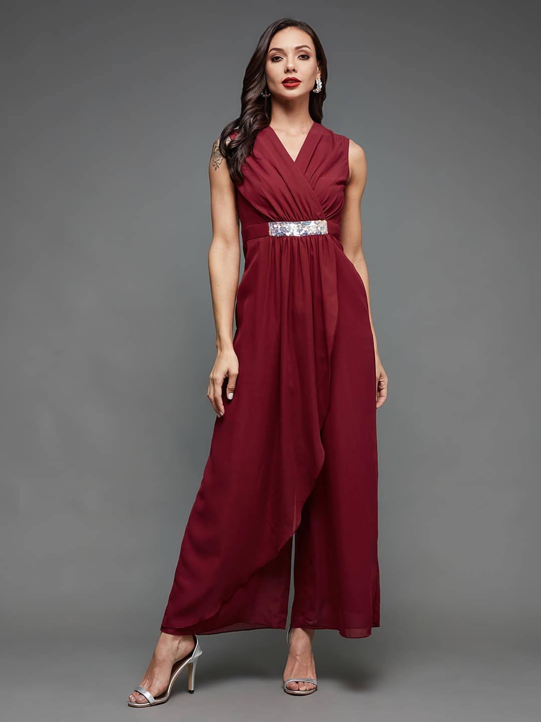     			Miss Chase Maroon Georgette Regular Fit Women's Jumpsuit ( Pack of 1 )