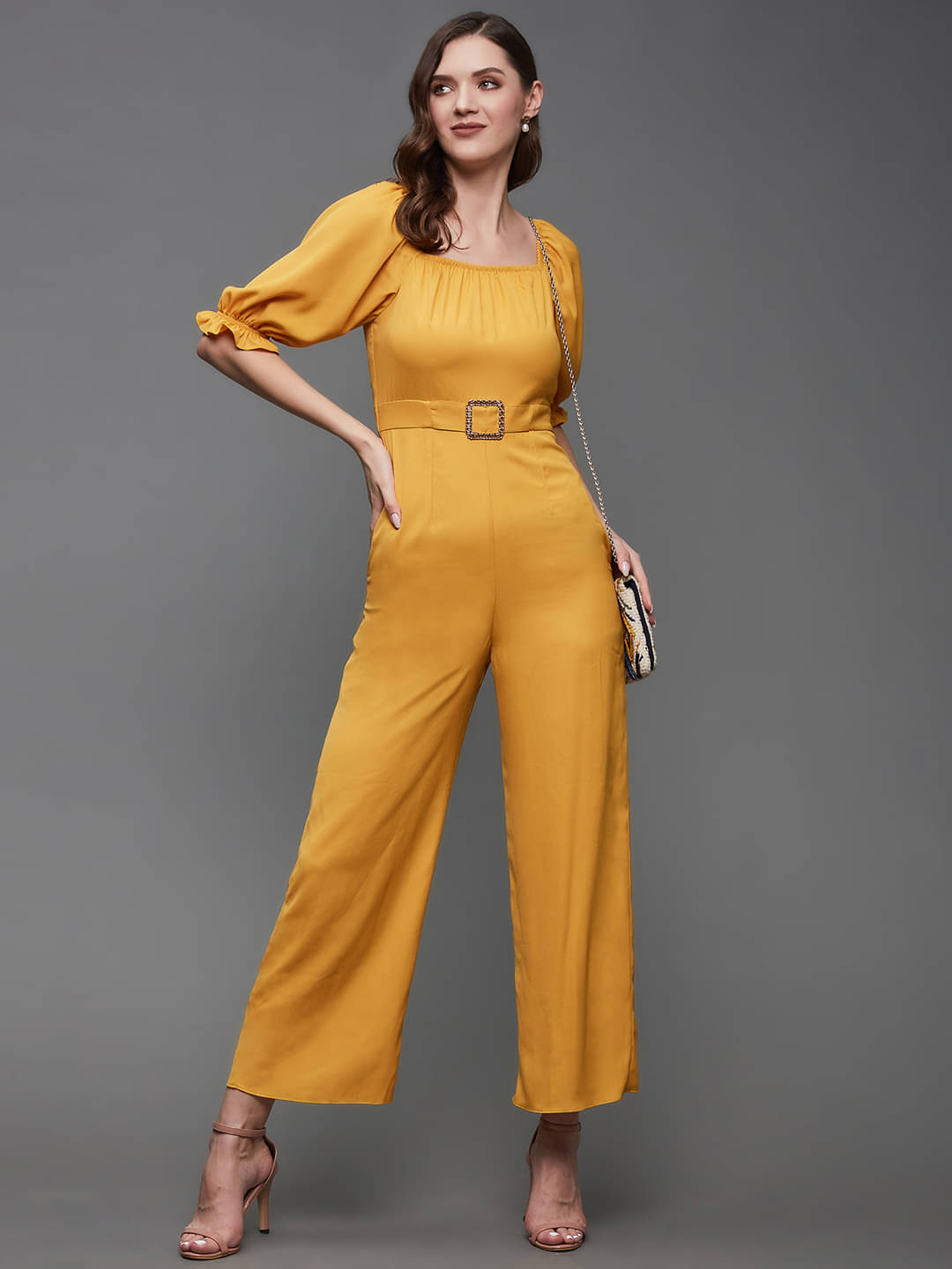 Miss Chase Mustard Crepe Regular Fit Women's Jumpsuit ( Pack of 1 ) Miss Chase Mustard Crepe Regular Fit Women's Jumpsuit ( Pack of 1 )