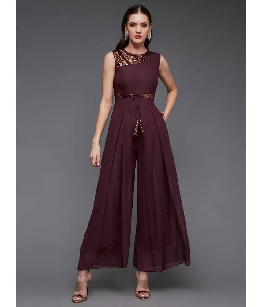     			Miss Chase Wine Georgette Regular Fit Women's Jumpsuit ( Pack of 1 )