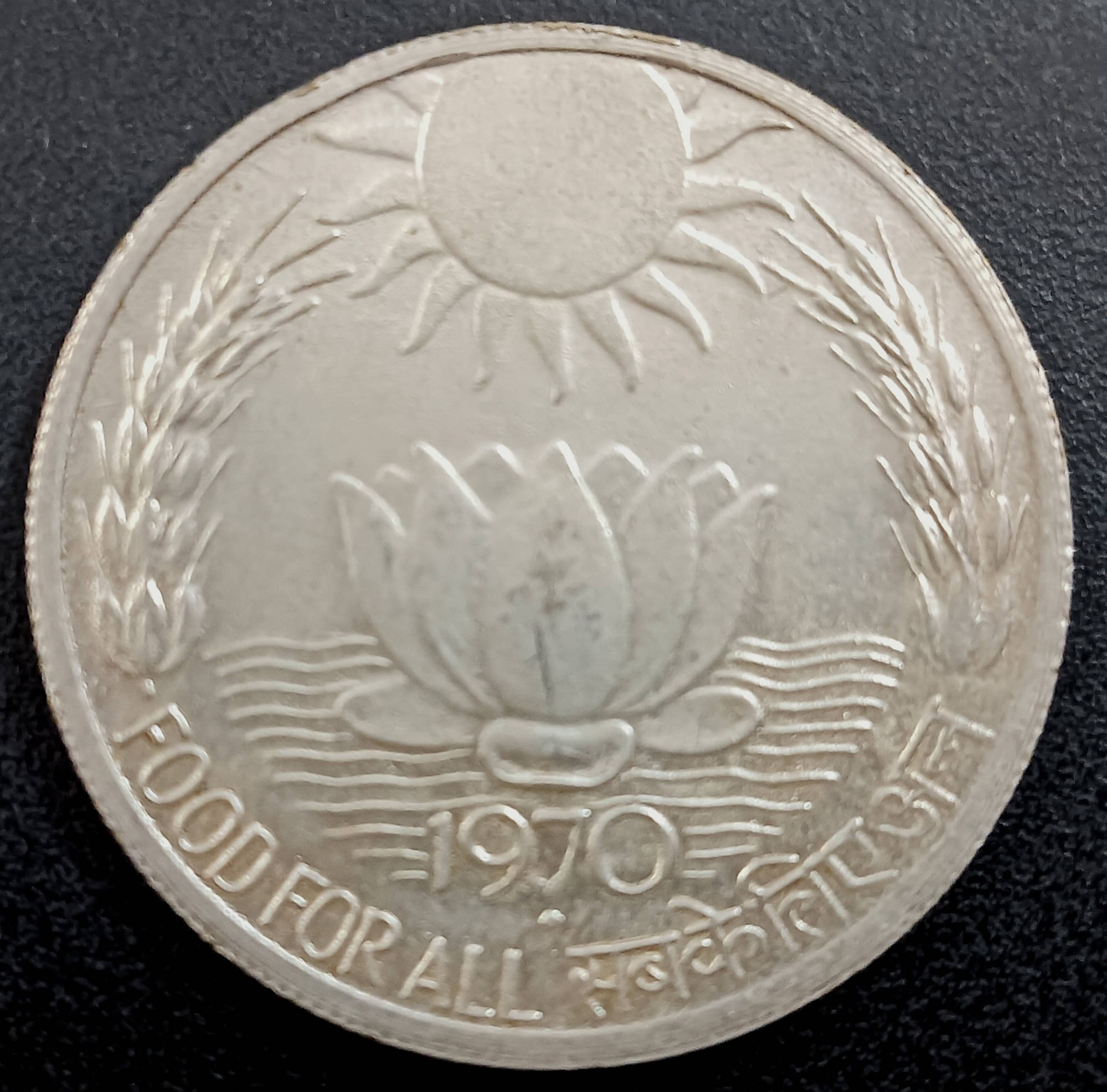     			10 RUPEES 1970 FOOD FOR ALL SUN LOTAS UNC COIN