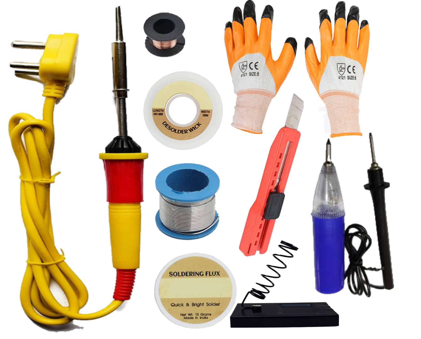 ALDECO (10 in 1) Soldering Iron Kit 25 watt (Soldering Iron, Wire, Flux, Wick, Stand, Blade cutter, Gloves, Continuity Tester, Jumper Wire) ALDECO (10 in 1) Soldering Iron Kit 25 watt (Soldering Iron, Wire, Flux, Wick, Stand, Blade cutter, Gloves, Continuity Tester, Jumper Wire)