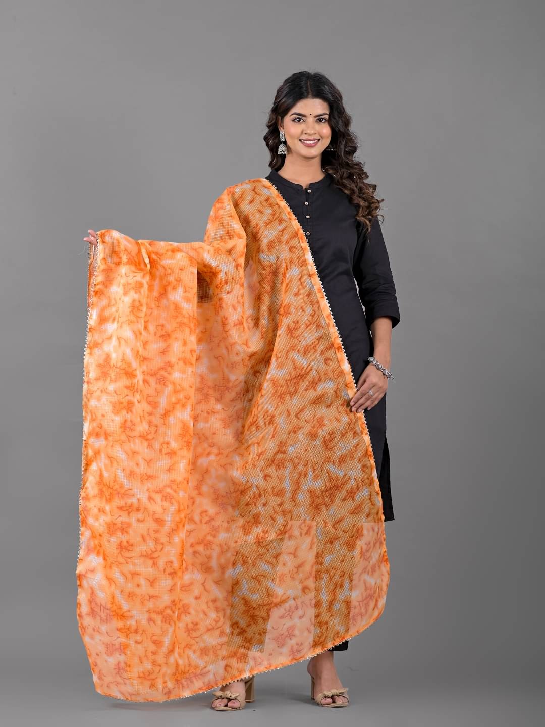     			Apratim Orange Cotton Blend Women's Dupatta - ( Pack of 1 )