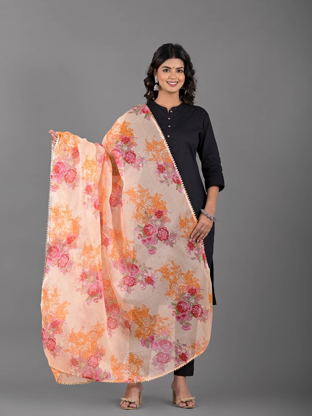     			Apratim Peach Cotton Blend Women's Dupatta - ( Pack of 1 )