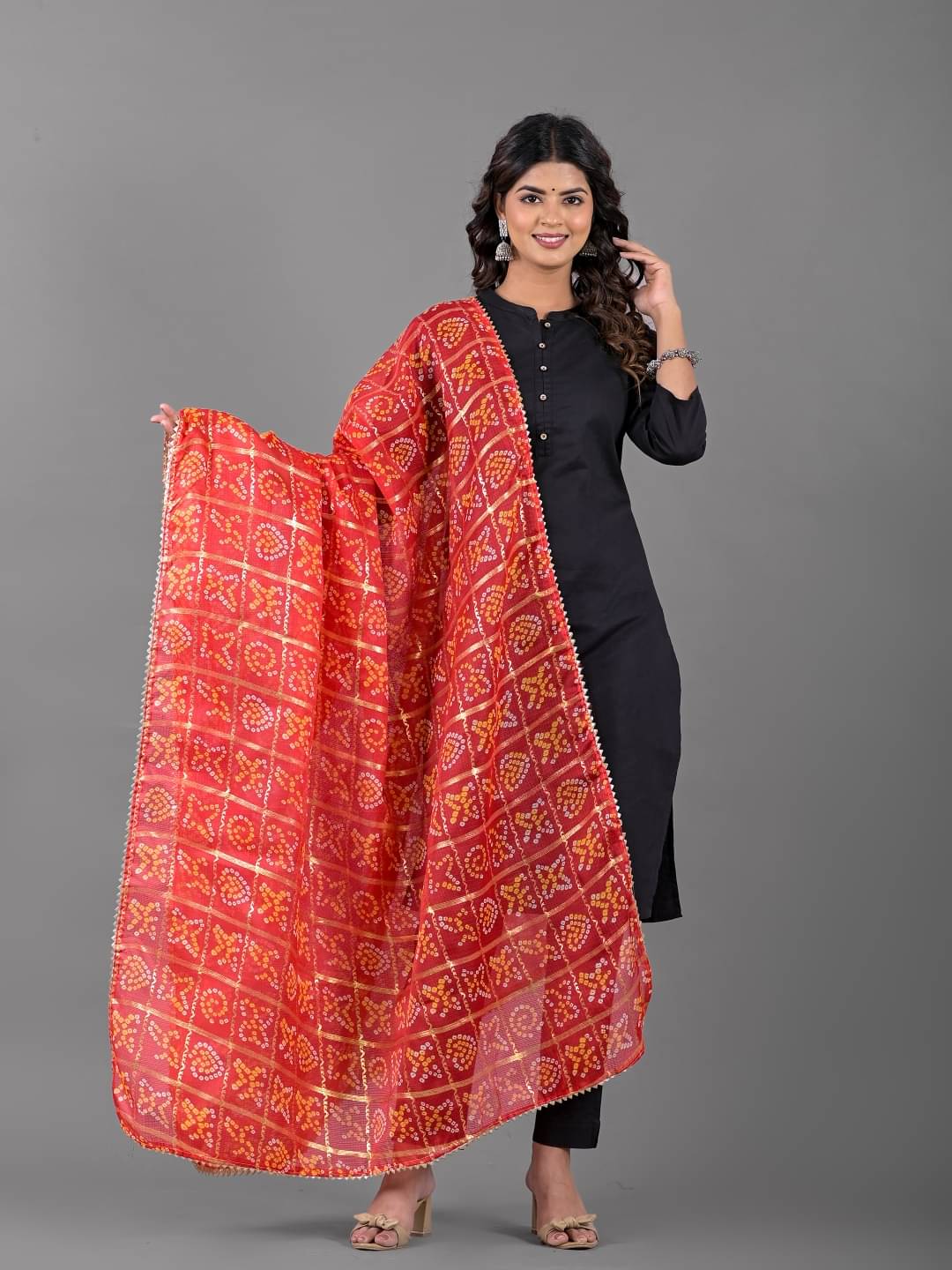     			Apratim Red Cotton Blend Women's Dupatta - ( Pack of 1 )