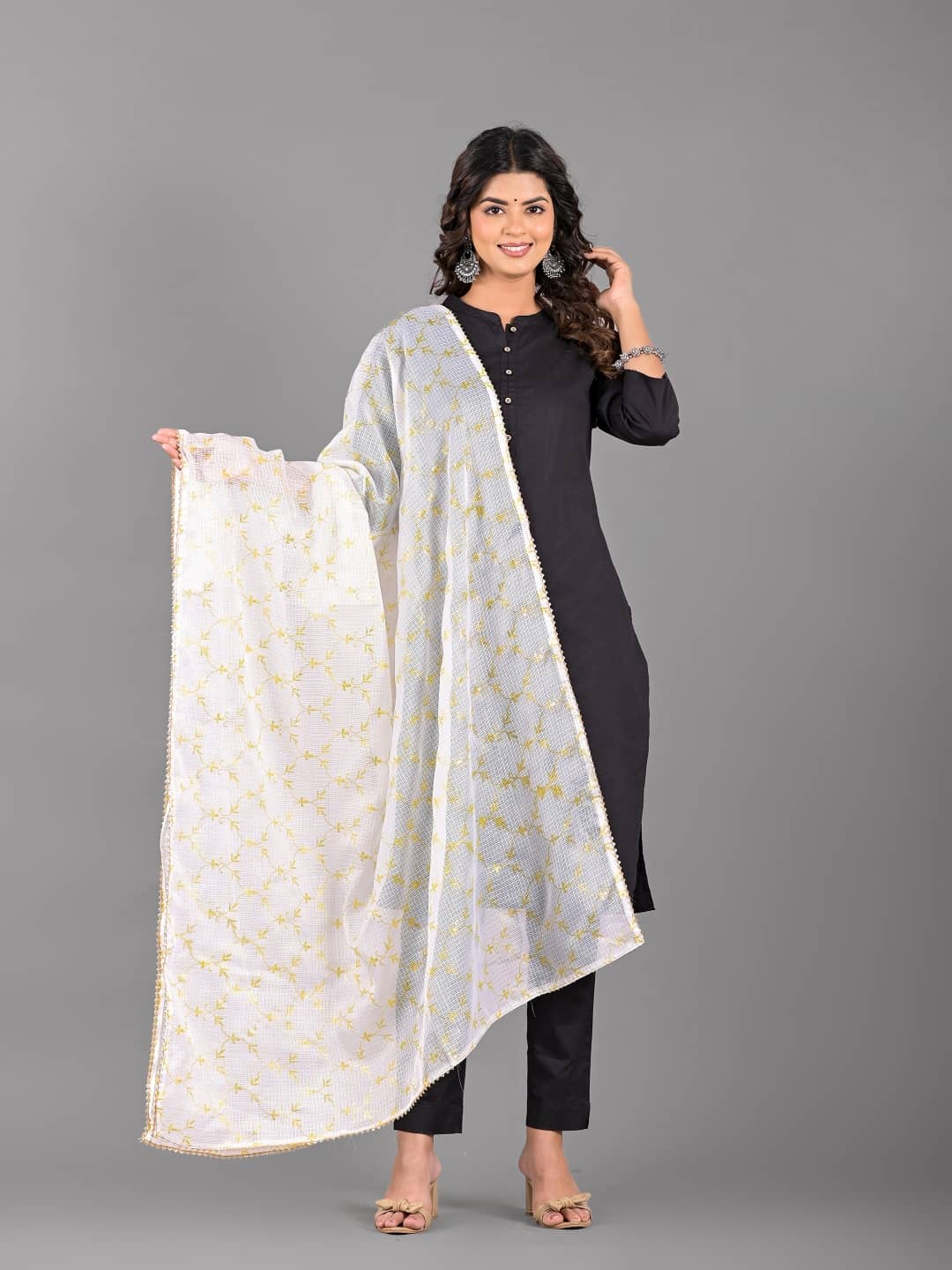 Apratim White Cotton Blend Women's Dupatta - ( Pack of 1 ) - Dupattas & Shawls | Buy online on ZillyBuy