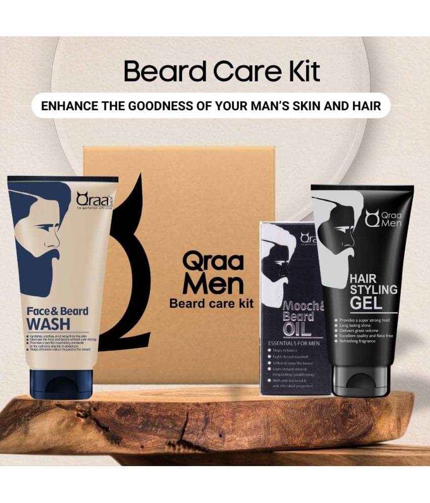     			Beard care kit -Beard & Mooch Oil -For Hair growth, Beard and Face wash andHair Styling Gel for men (Set of 3)