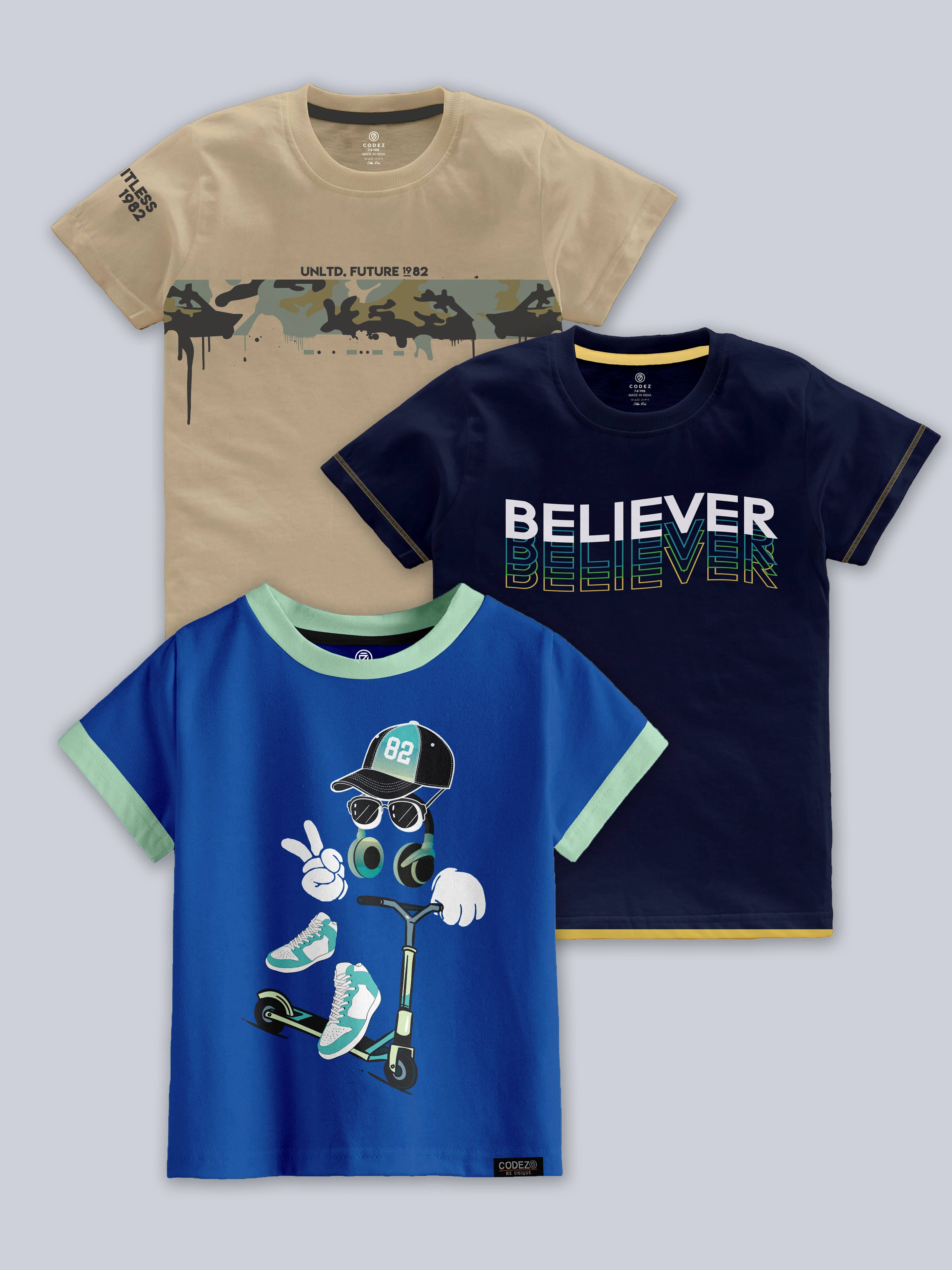 CODEZ Pack of 4 Boys Cotton Blend T-Shirt ( Multicolor )