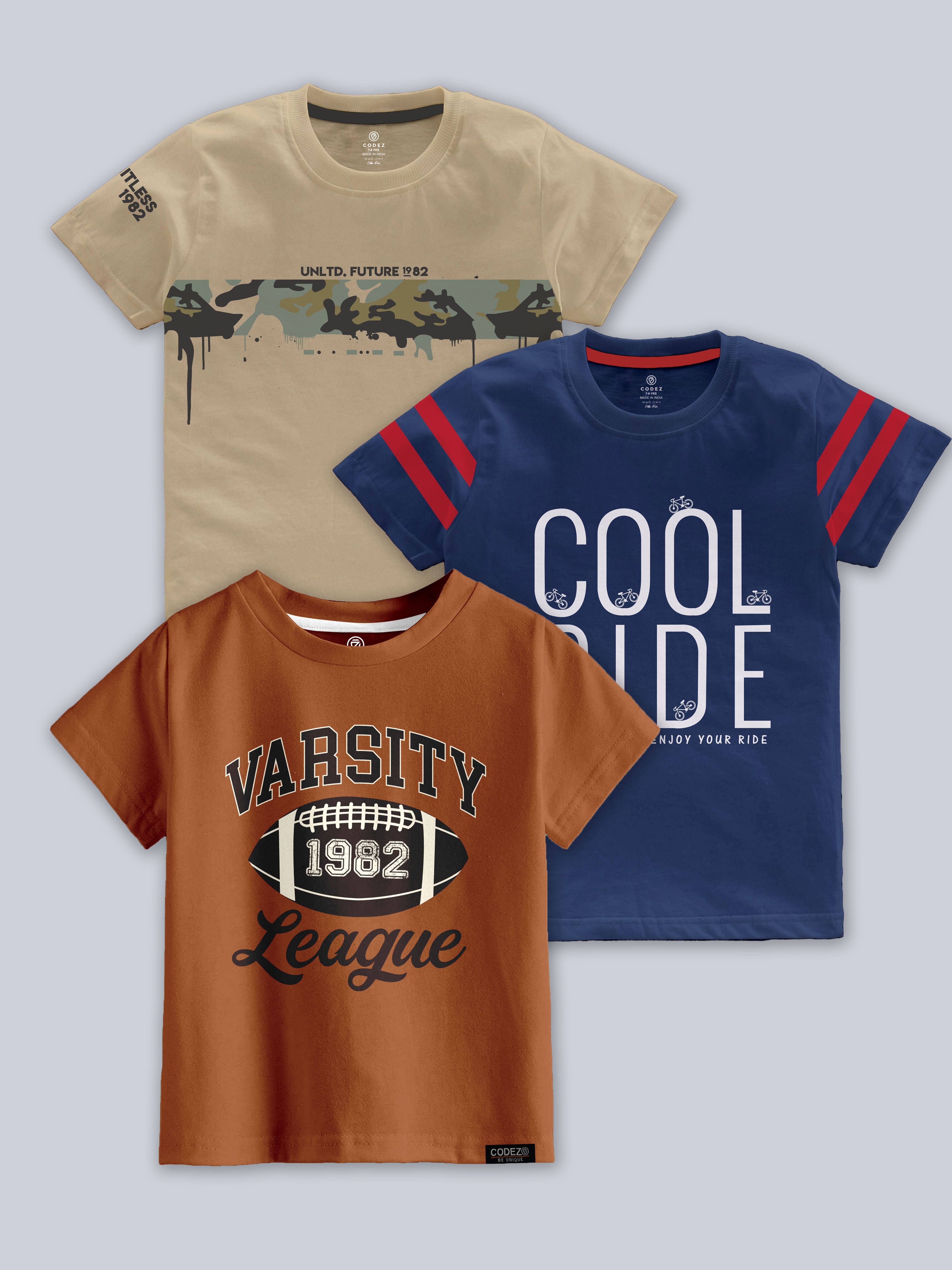     			CODEZ Pack of 3 Boys Cotton Blend T-Shirt ( Multicolor )