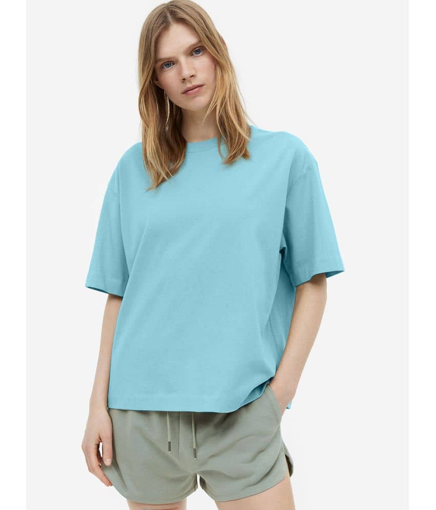 Faltu.co Women Cotton Solid Oversized Fit Round Neck T-Shirt ( Peach )