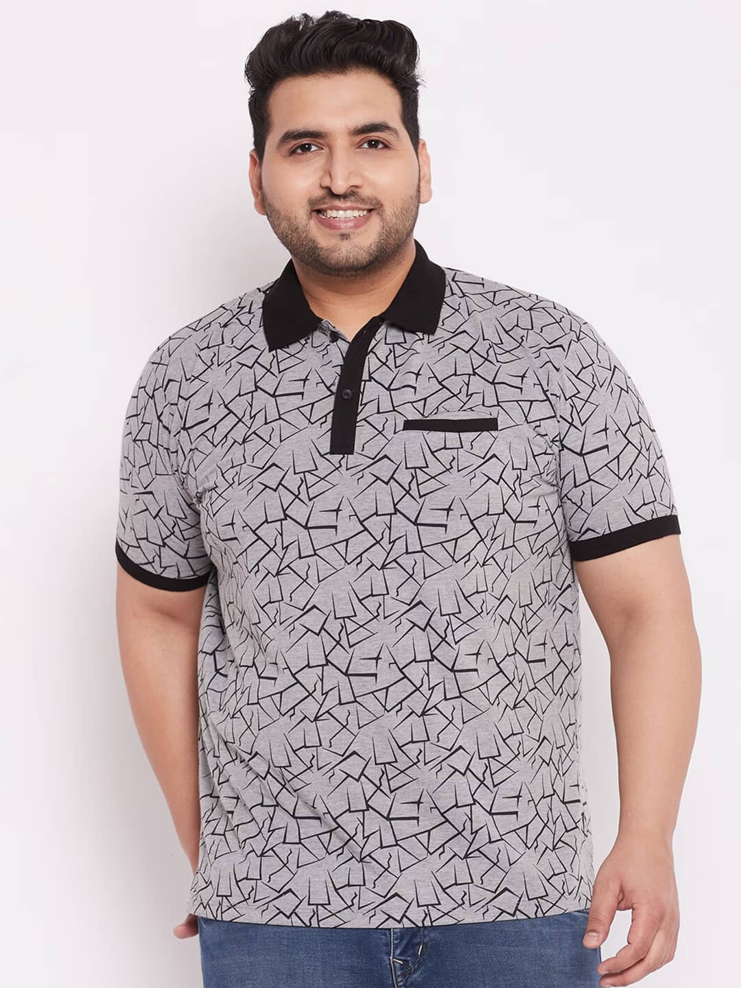 GET GOLF Pack of 1 Cotton Blend Regular Fit Printed Half Sleeves Men's Polo T Shirt ( Grey )
